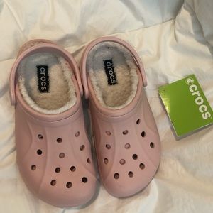 pink fuzzy crocs